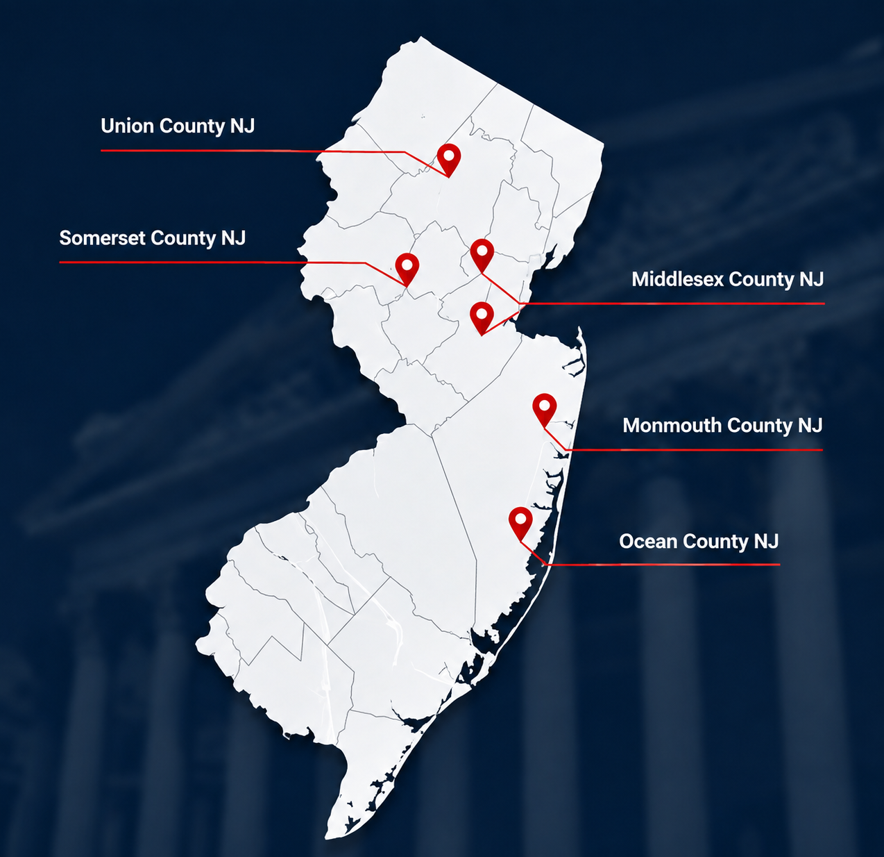 Map of New Jersey counties served by John B. Fabriele, III
